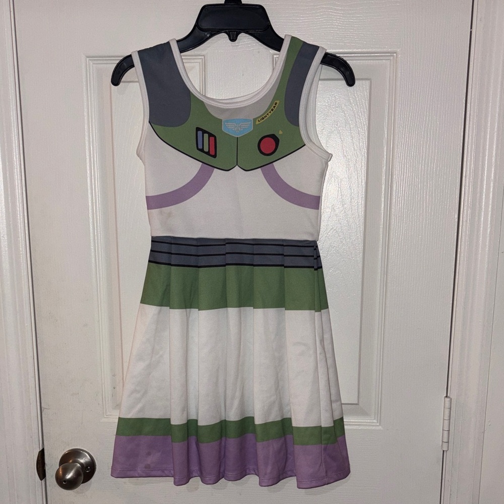 Kids Buzz Lightyear Toy Story Dress - Green, White, Purple  size medium (7-8)